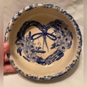 Casey Pottery Bowl Blue Heart Pattern Hand Turned